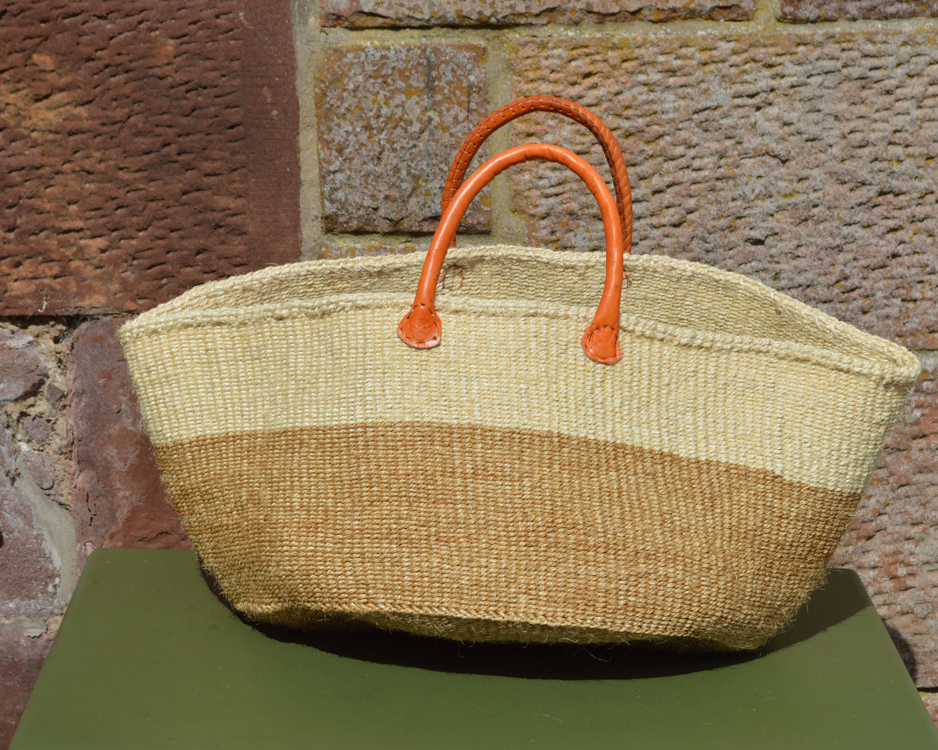 Wide Sisal Basket XL Wide Cream and Beige Block