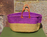 Wide Sisal Basket XL Mauve and Beige Striped