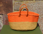 Wide Sisal Basket XL Orange and Beige Block