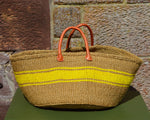 Wide Sisal Basket XL Dark beige with Yellow Stripes