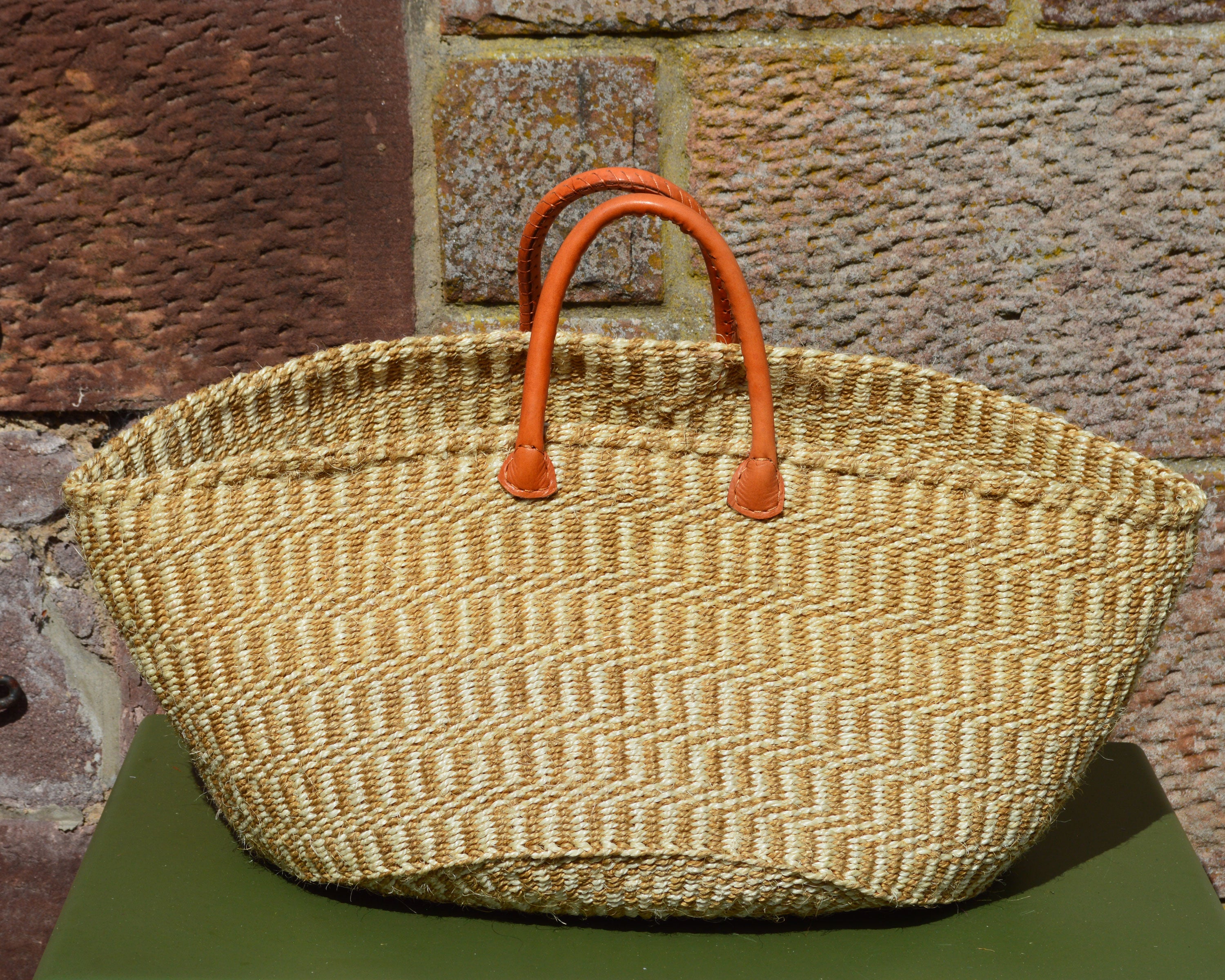 Wide Sisal Basket XL  Beige Stripped Patterned