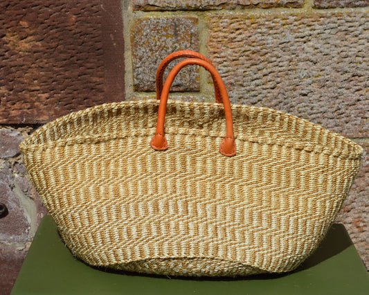 Extra Wide Sisal Basket Beige Stripped Patterned