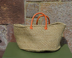 Wide Sisal Basket XL Beige with Cross Check and Fine Patterned Stripe
