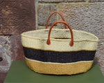 Wide Sisal Basket XL Cream with Black and Beige Stripes