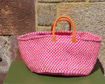 Wide Sisal Basket XL Pink with Cross Check Pattern