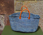 Wide Sisal Basket XL Blue with Cross Check Pattern