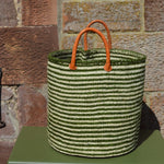 Large Sisal Basket Cream with Green Fine Hoops