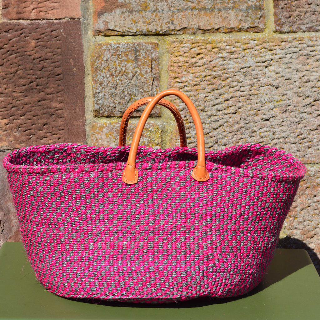 Wide Sisal Basket XL Pink & Grey Mottled Pattern