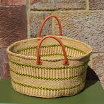 Wide Sisal Basket XL Beige with Thin Charcoal and Yellow Stripes and Cross Pattern