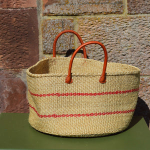 Wide Sisal Basket XL Beige with  Thin Red Stripes