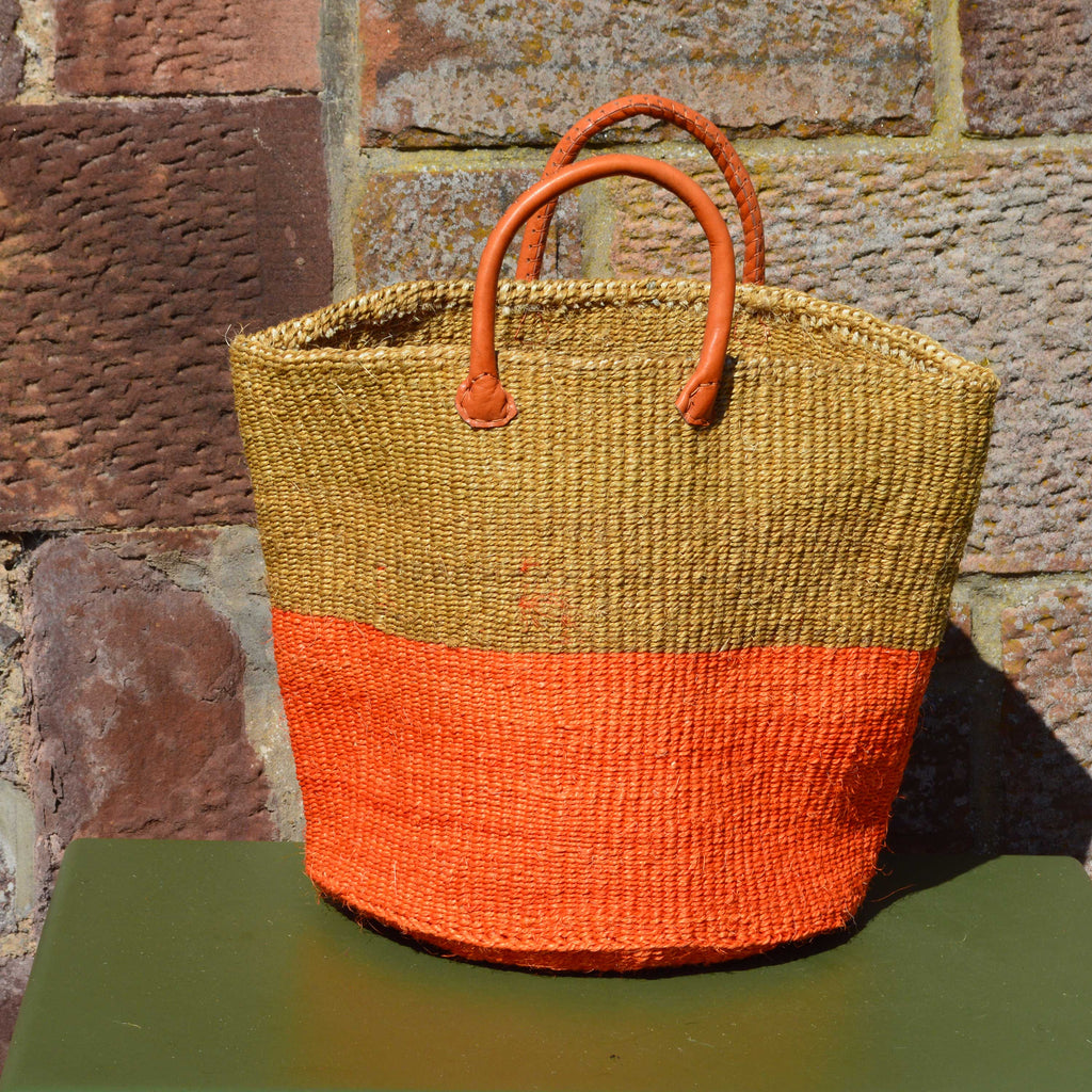Large Sisal Basket  Beige and Tomato Red Block