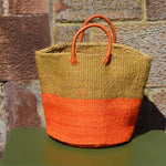 Large Sisal Basket  Beige and Tomato Red Block