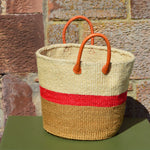 Medium Sisal Basket Cream and Beige with Red Hoop