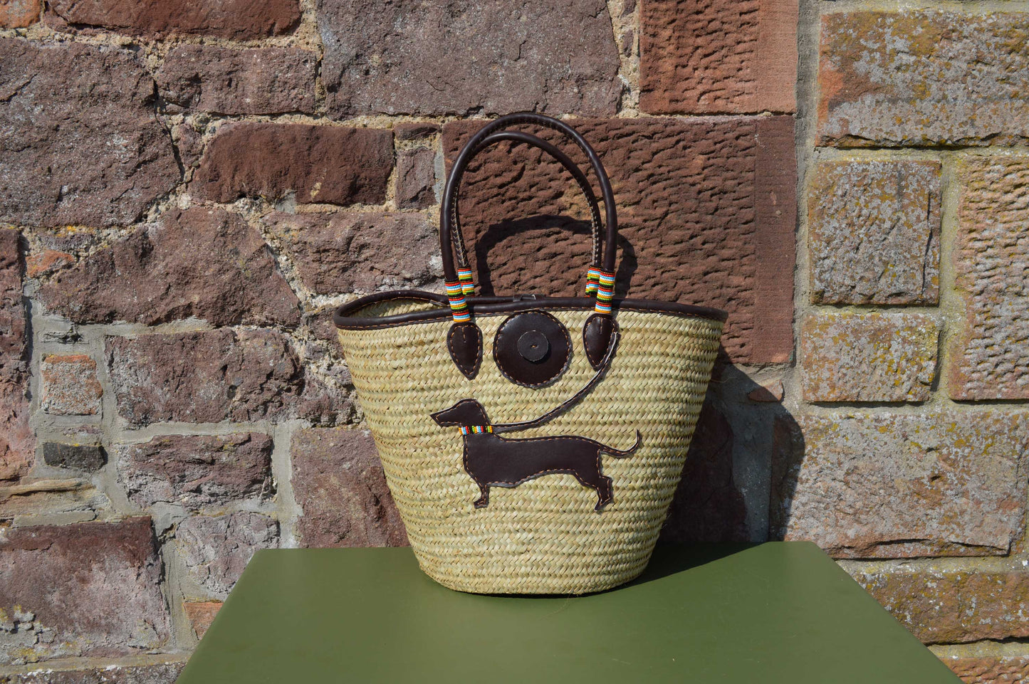 Beaded Tanzanian Seagrass Baskets with hand stitched Leather & Beaded Motifs