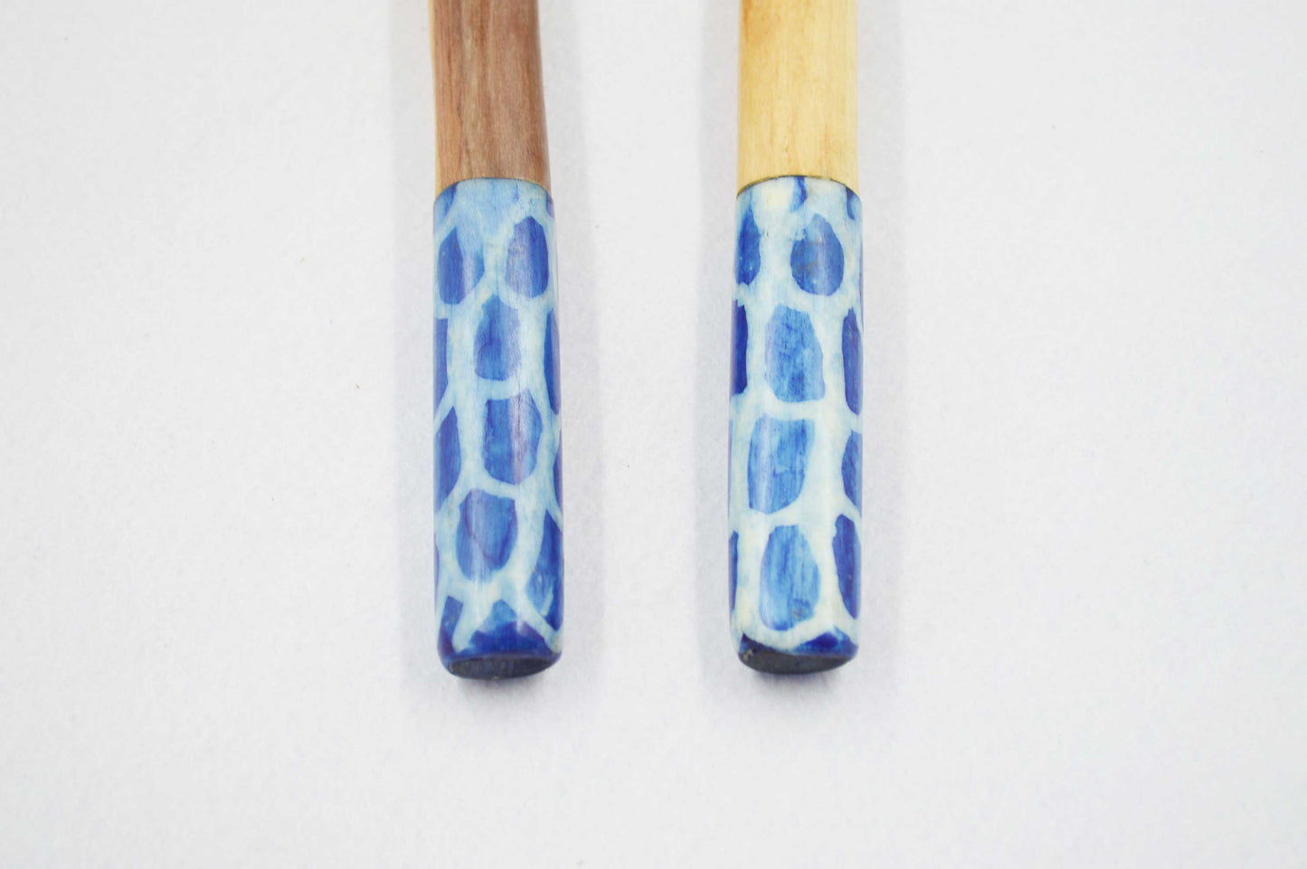 Chunky Olivewood Salad Servers with Blue Handles.