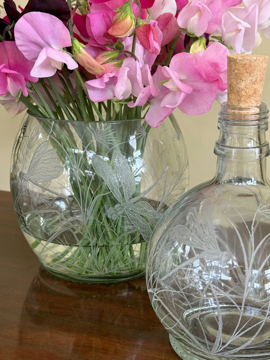 Vase, Engraved Dragonfly Small & Large