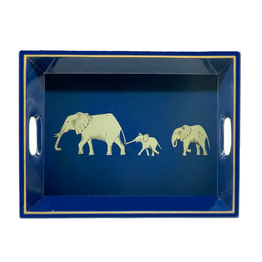 Drinks Tray Hand Painted Elephant on Blue