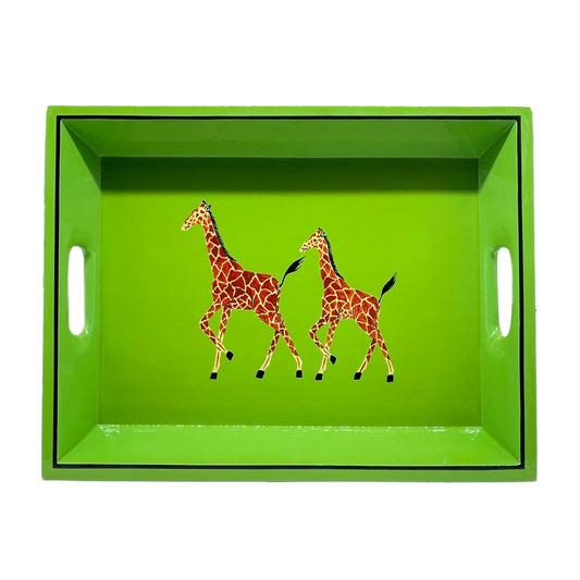 Drinks Tray Hand Painted Giraffe on Green