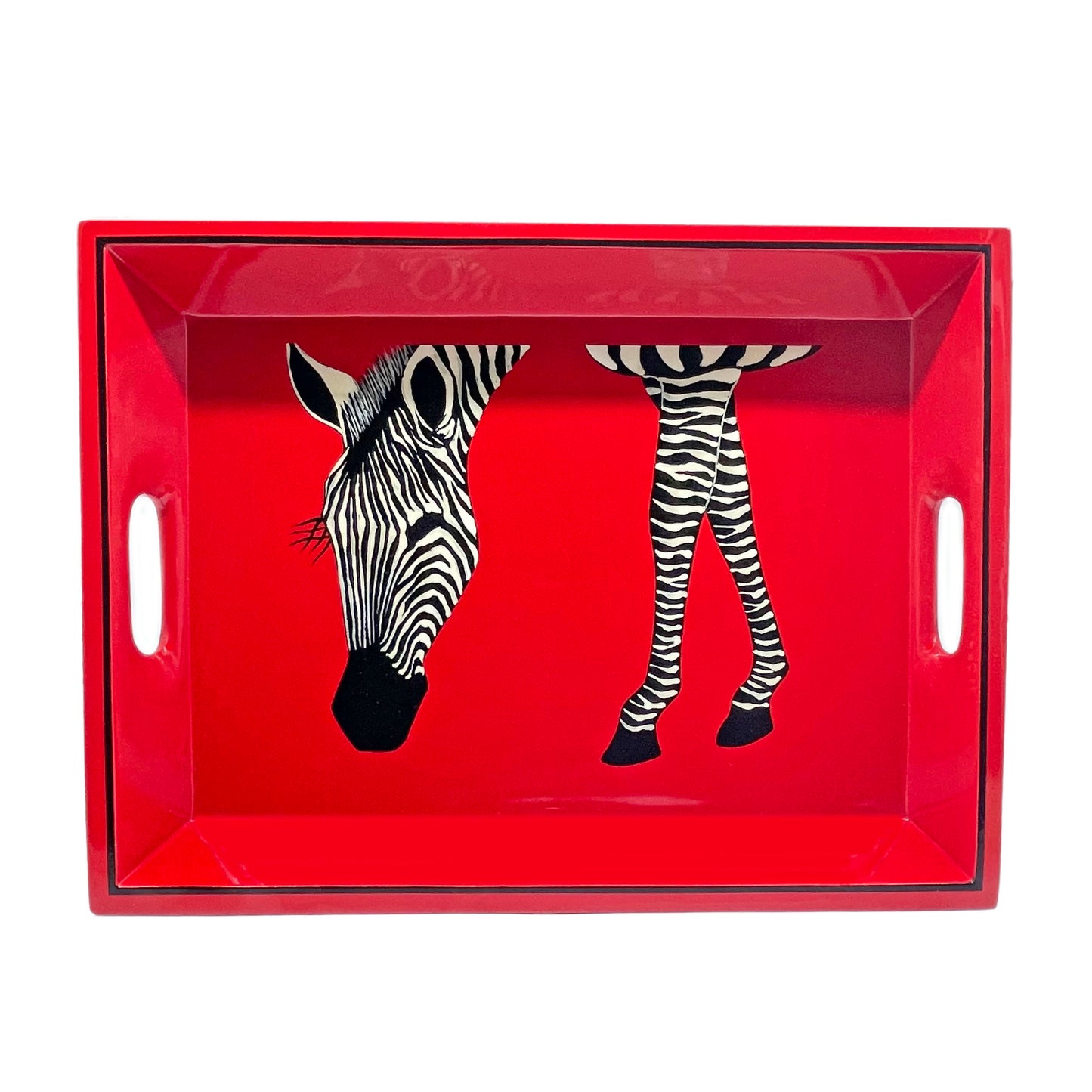 Drinks Tray Hand Painted Zebra Eating on Red