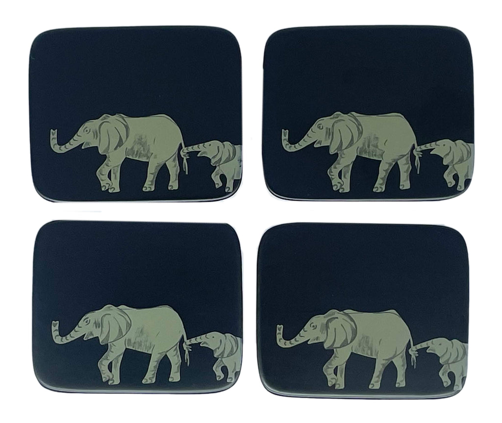 Coasters, Grey Elephant on Navy, Set of 4