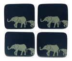 Coasters, Grey Elephant on Navy, Set of 4