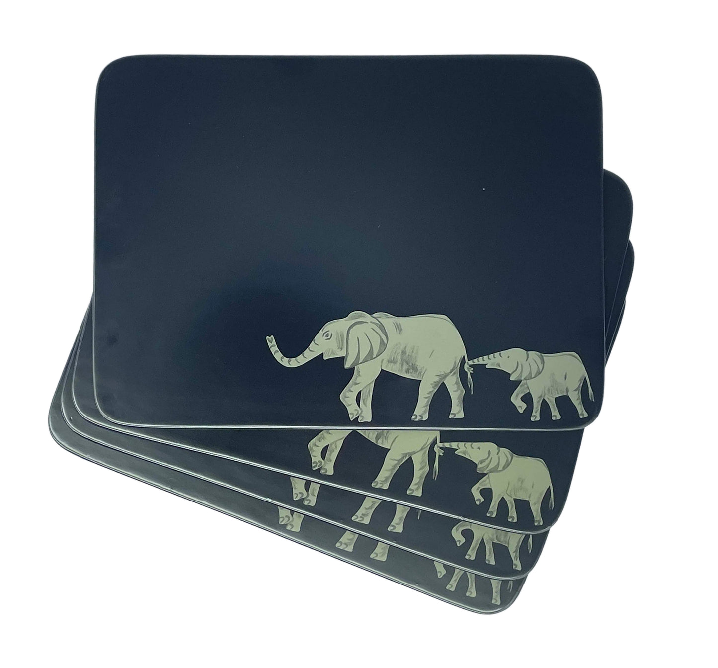 Table Mats, Grey Elephant on Navy, Set of 4