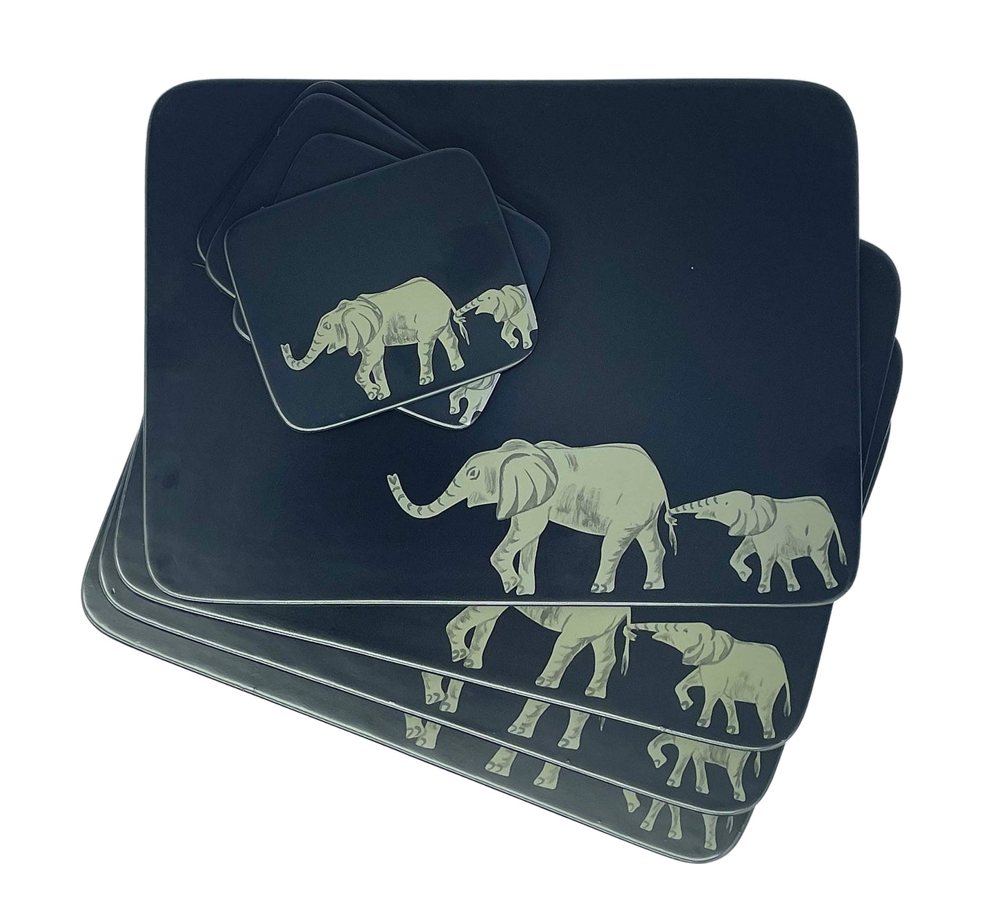 Table Mats, Grey Elephant on Navy, Set of 4