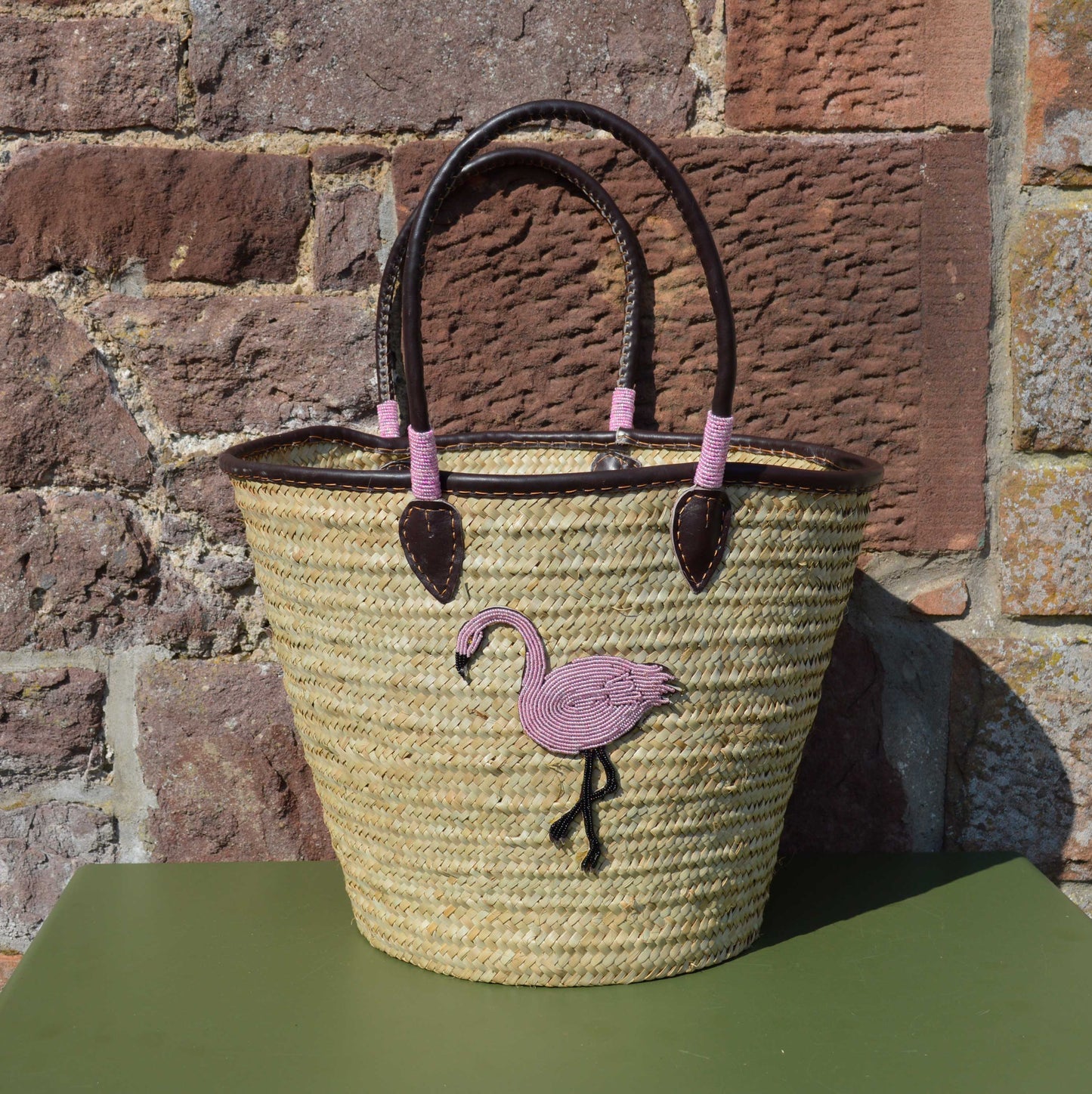 Beaded Tanzanian Seagrass Baskets with hand stitched Leather & Beaded Motifs