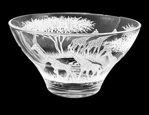 Glass Bowl, Engraved with Giraffe in Banana Fibre Presentation Box