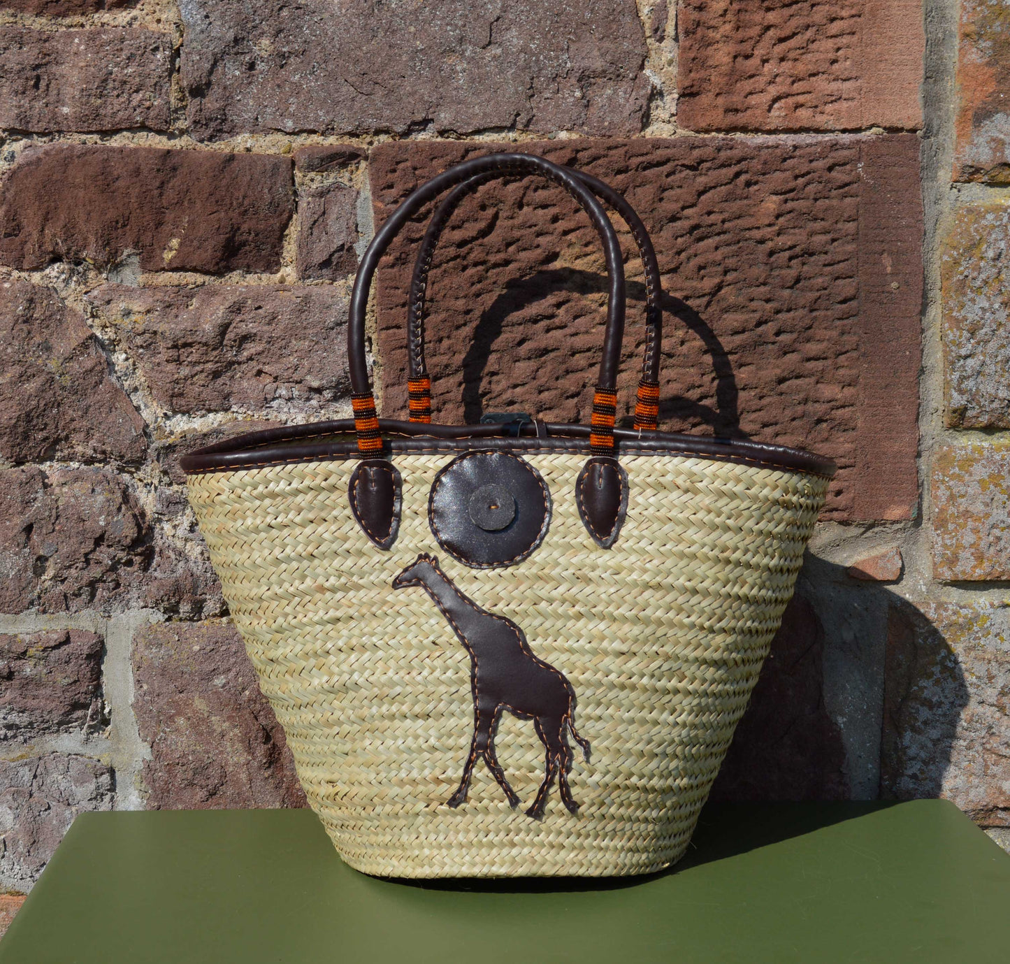 Beaded Tanzanian Seagrass Baskets with hand stitched Leather & Beaded Motifs