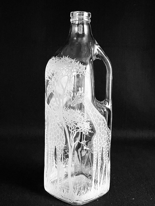 Giant Flagon Bottle, Engraved with Giraffe