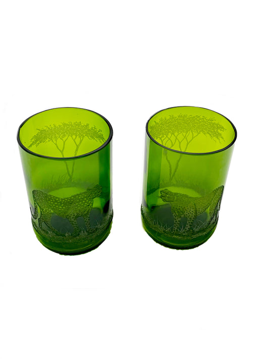 Candle Holder PAIR, Engraved with Cheetah