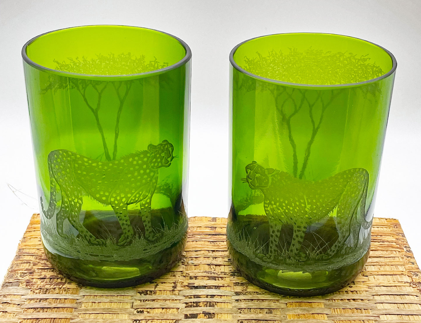 Candle Holder PAIR, Engraved with Cheetah