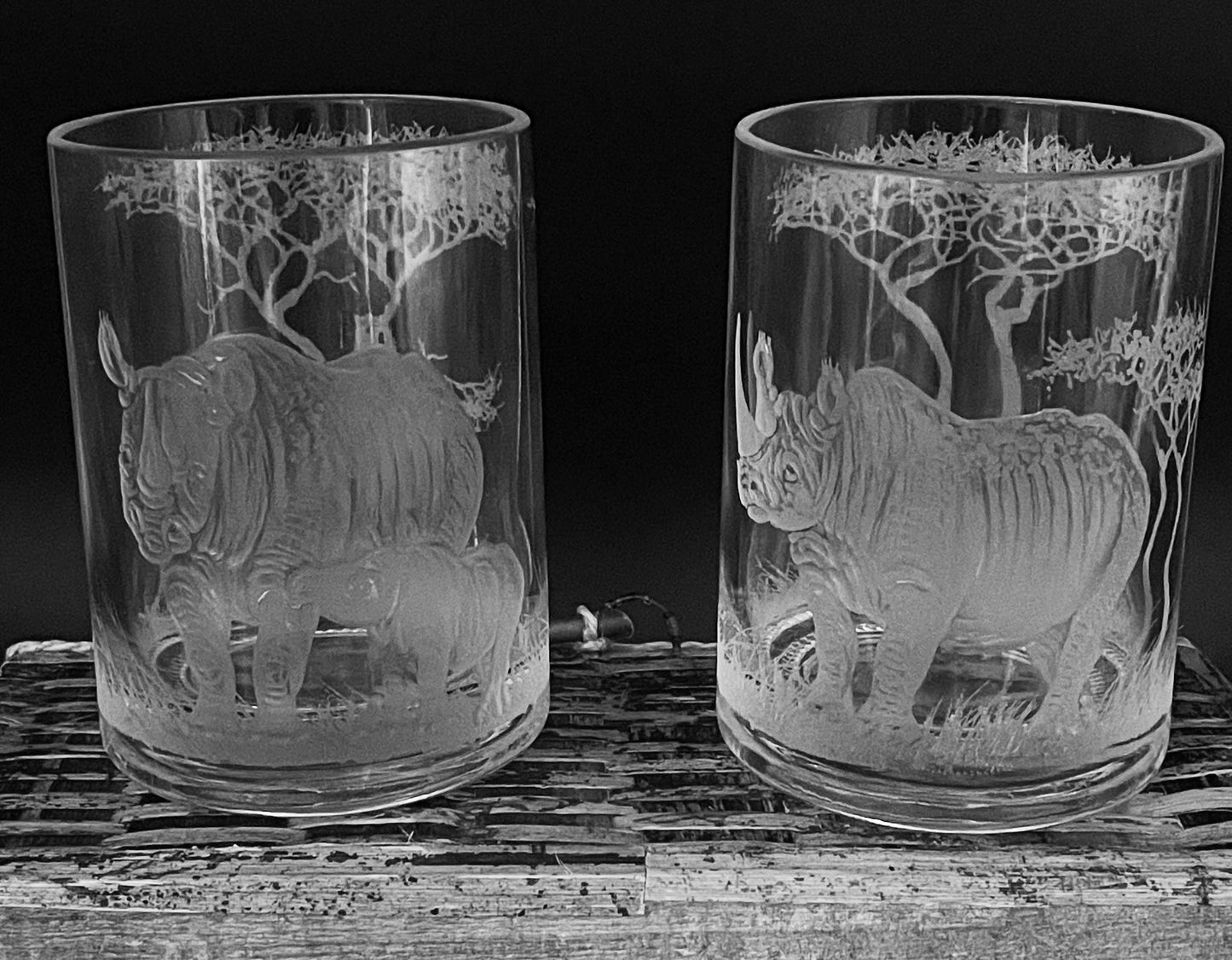 Candle Holders, Engraved with Rhino