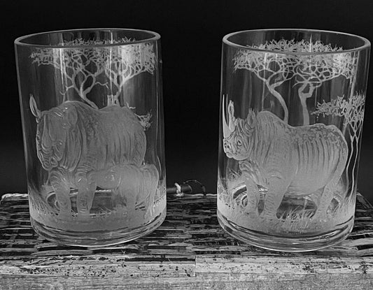 Candle Holders, Engraved with Rhino