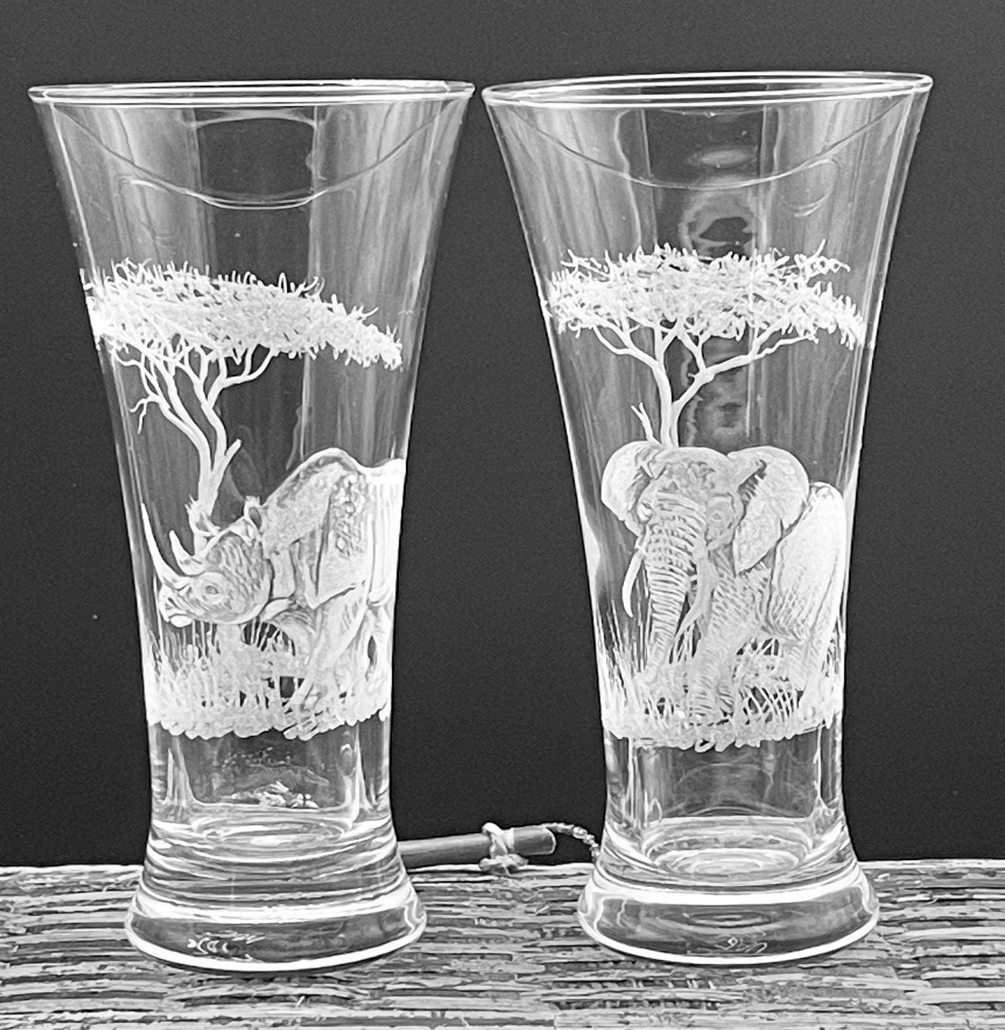 Beer Glasses, Engraved with BIG FIVE African Animals