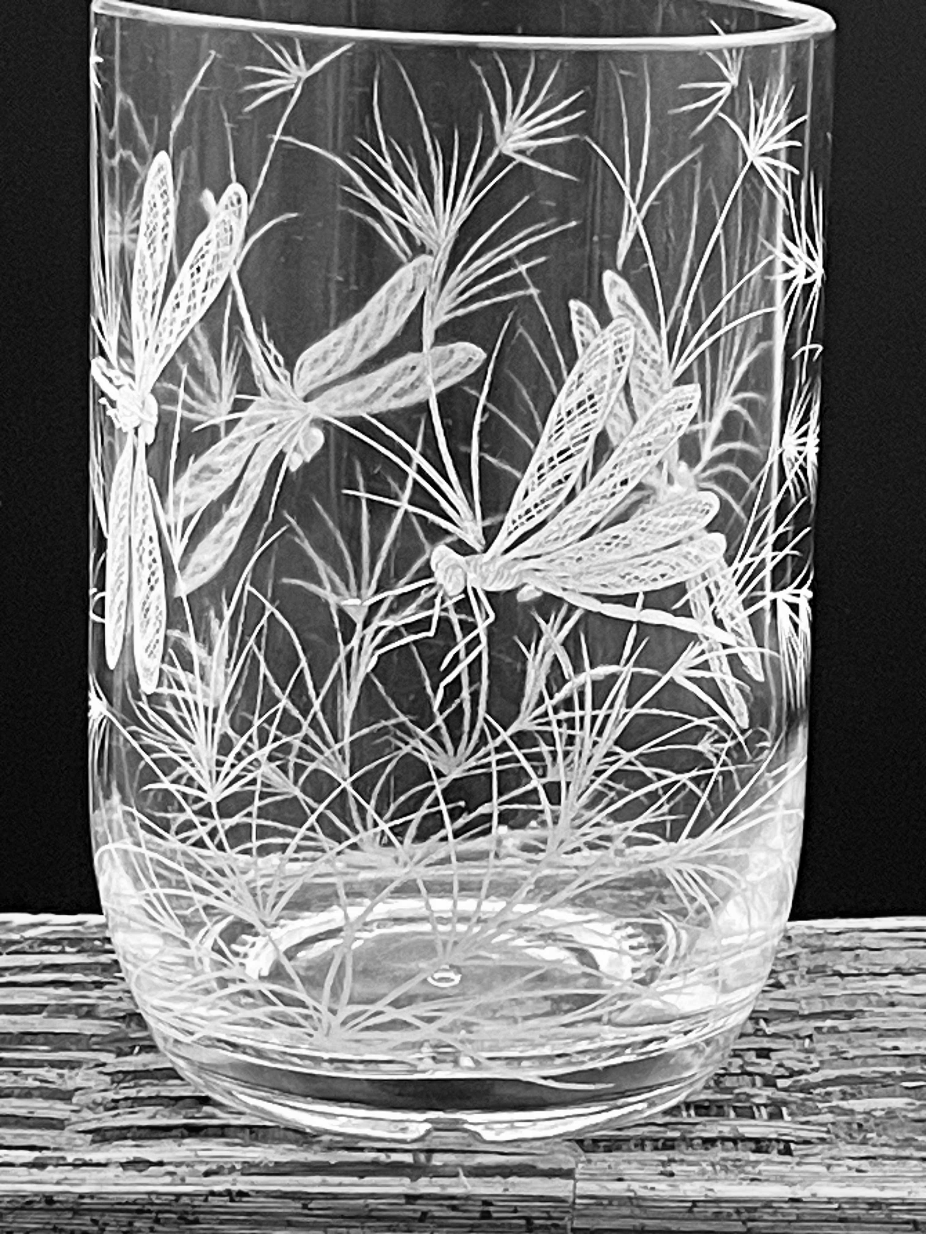 Vase, Engraved Dragonfly
