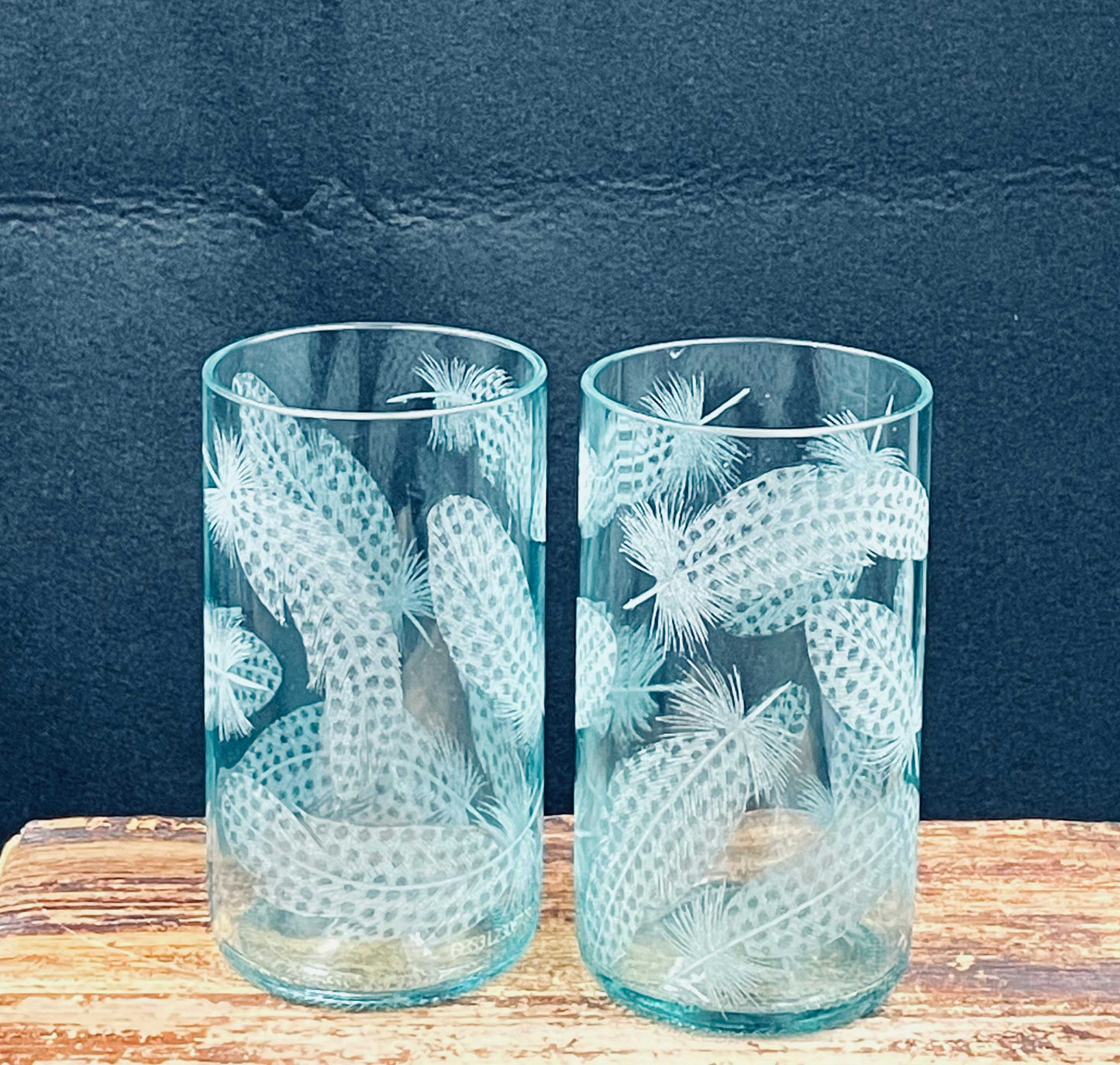 Hand Engraved recycled Glasses with Feathers