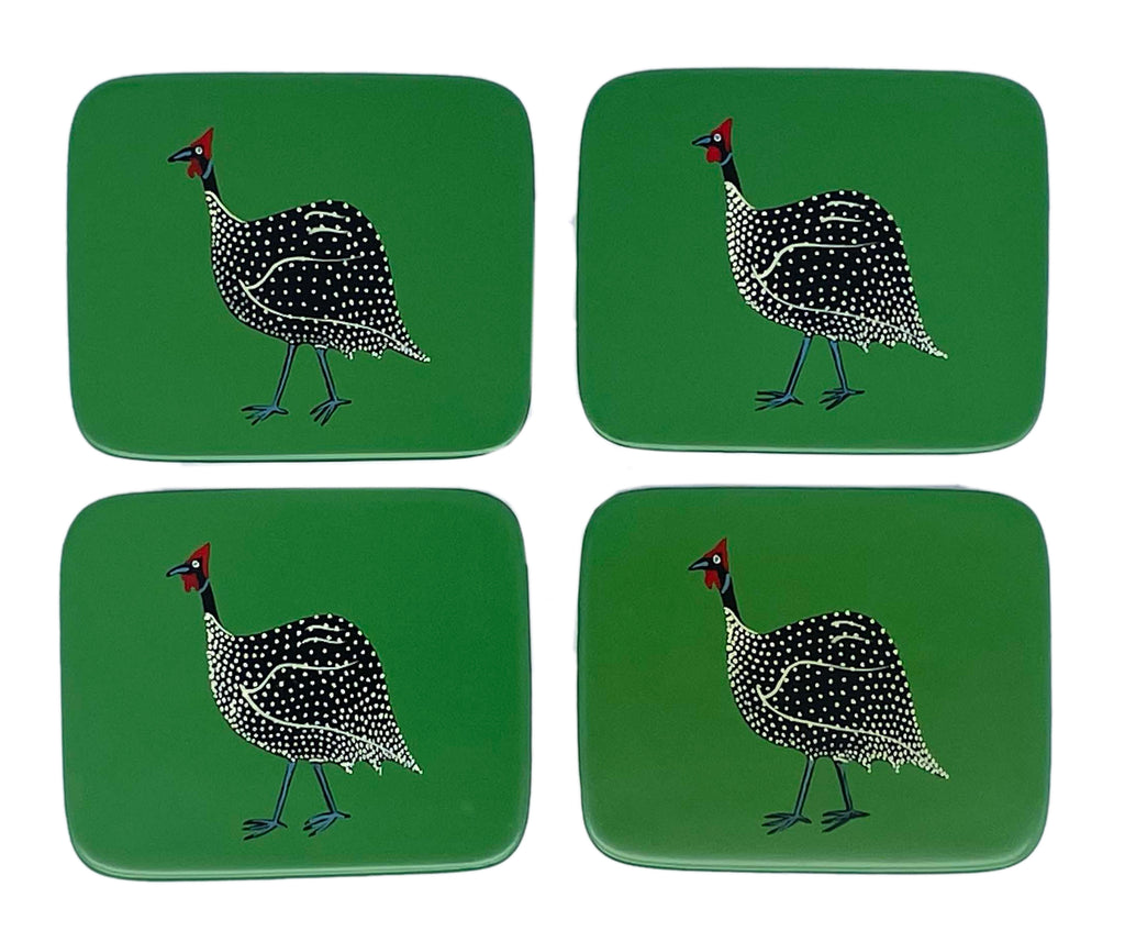 Rectangular Coasters, Original Guinea Fowl on Avocado, Set of 4