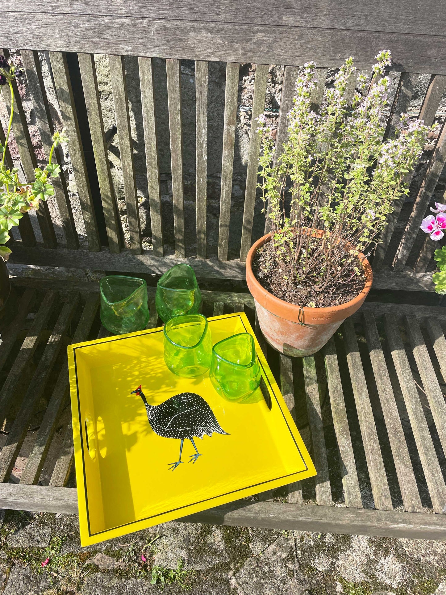 Square Tray, Guinea Fowl on Yellow