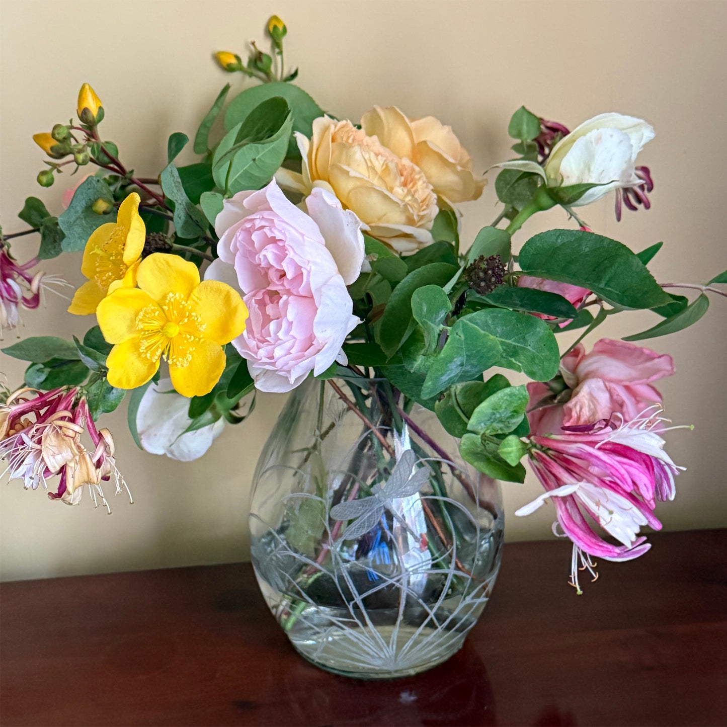 Hand Engraved vase with Dragonfly