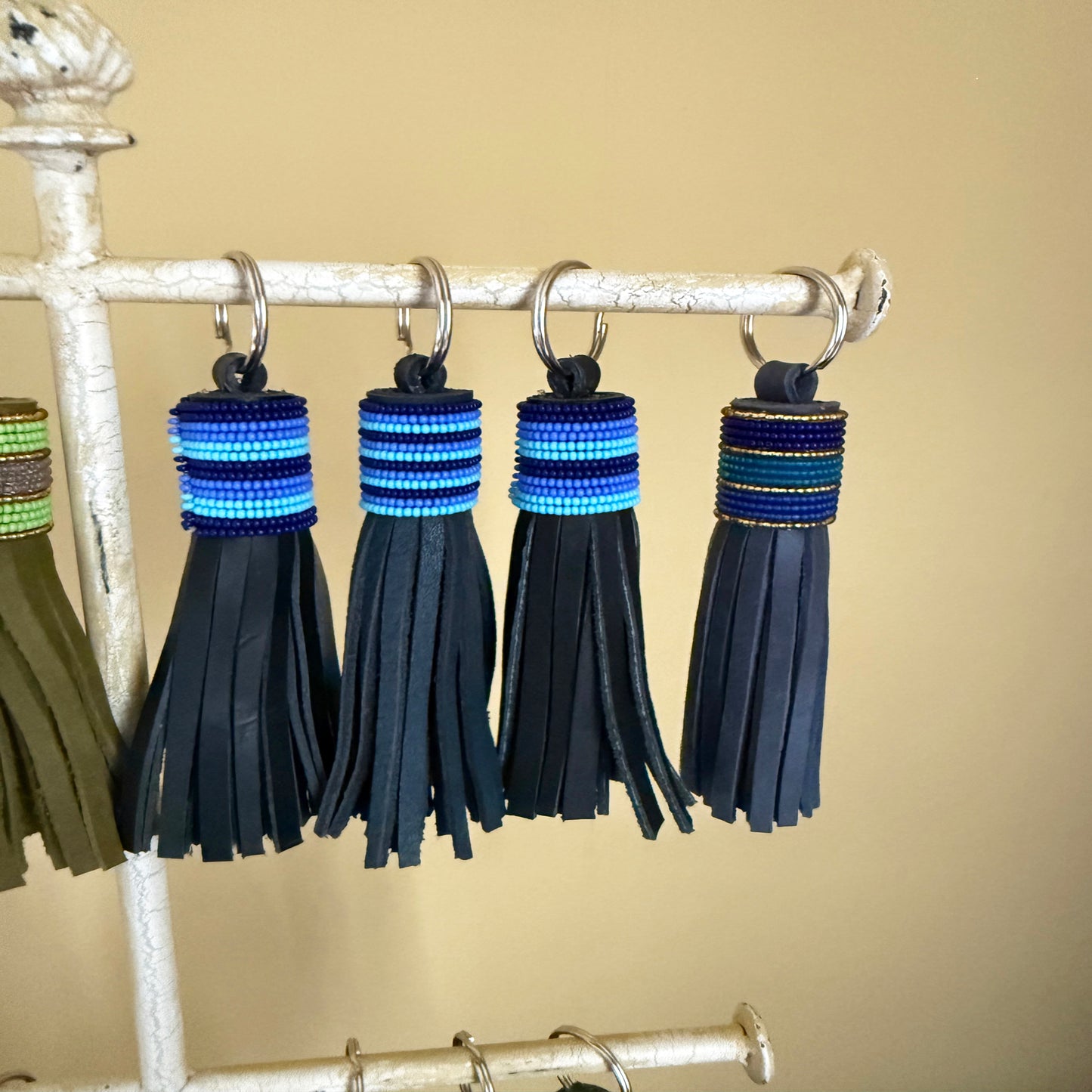 Beaded Leather Tassel Keyring