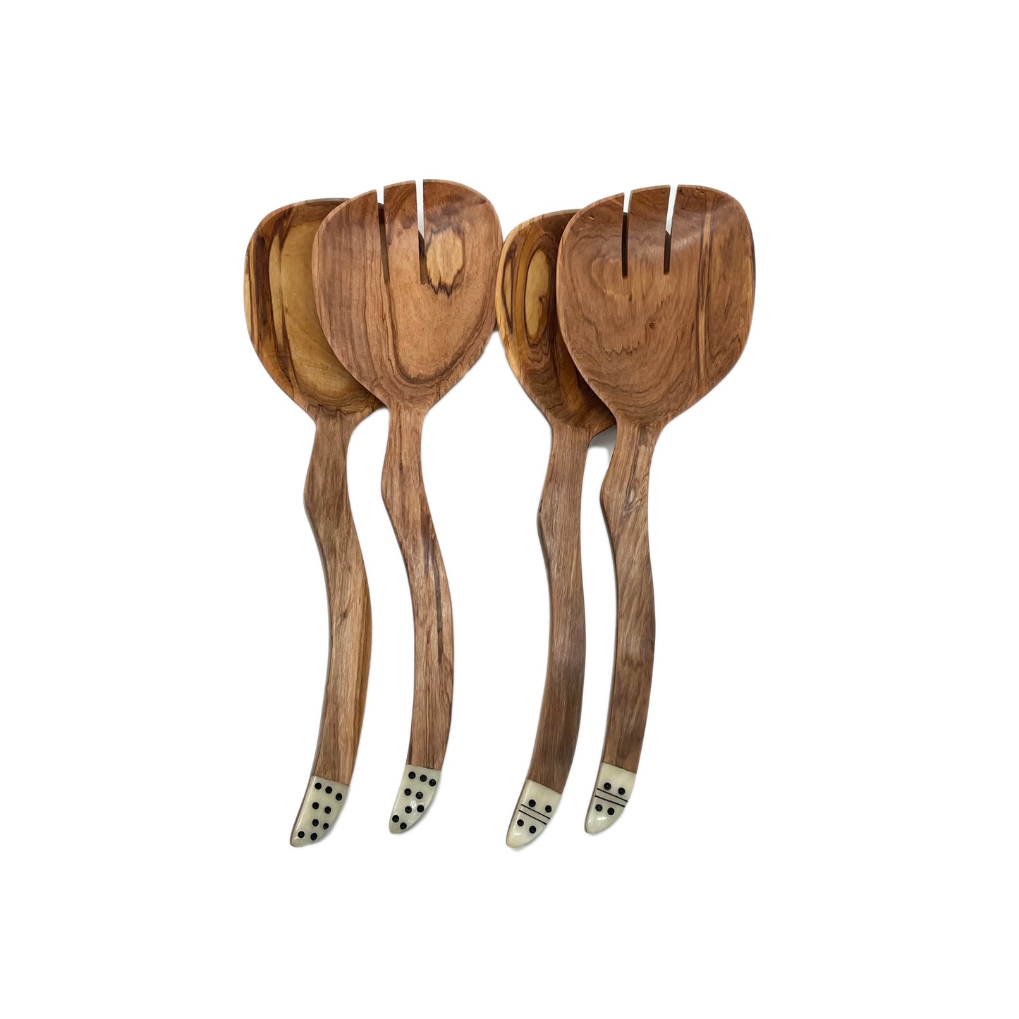 Olive Wood Salad Servers with Bone Inlay in Handle