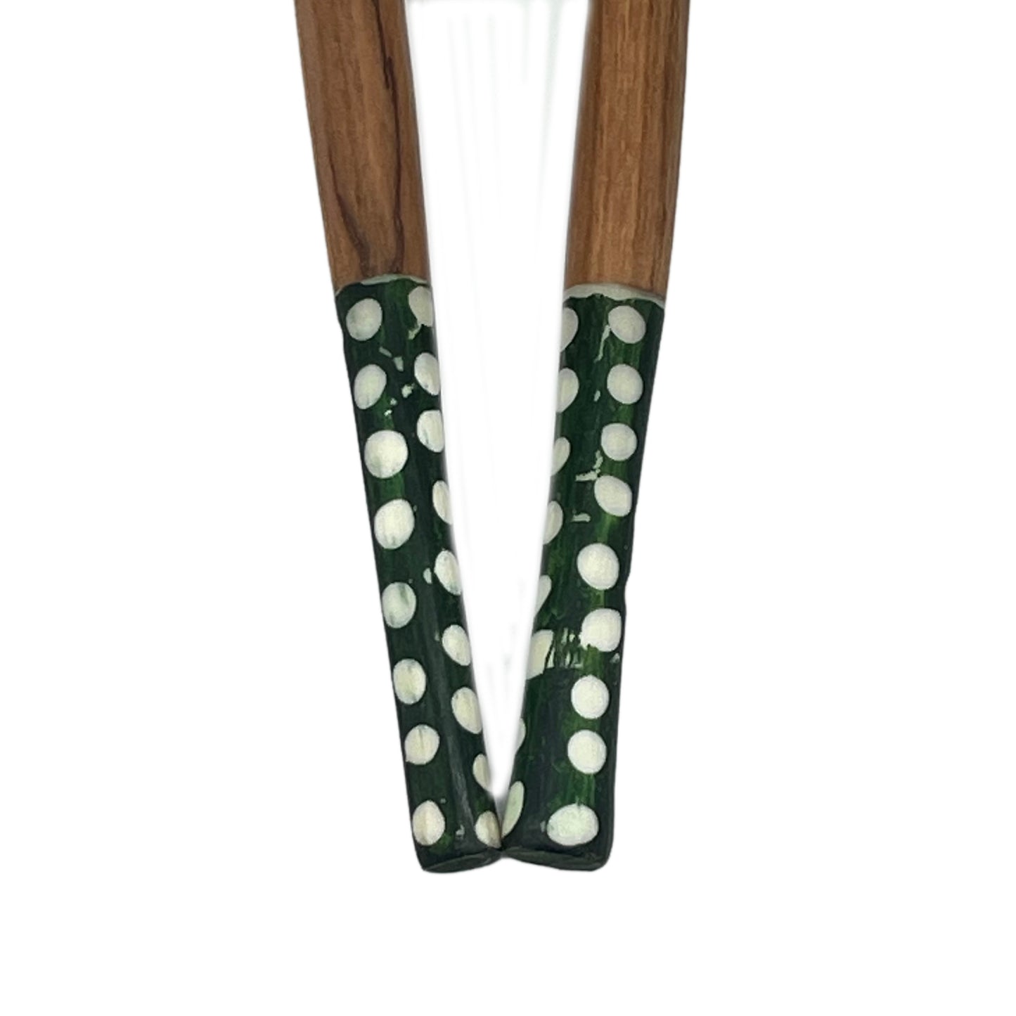 Long Olive wood Salad Servers with Batik Bone Green Handles
