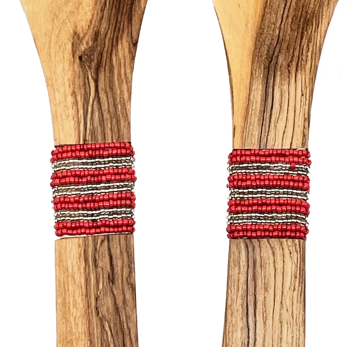Olive Wood Salad Server Traditional with beaded Inlay handles