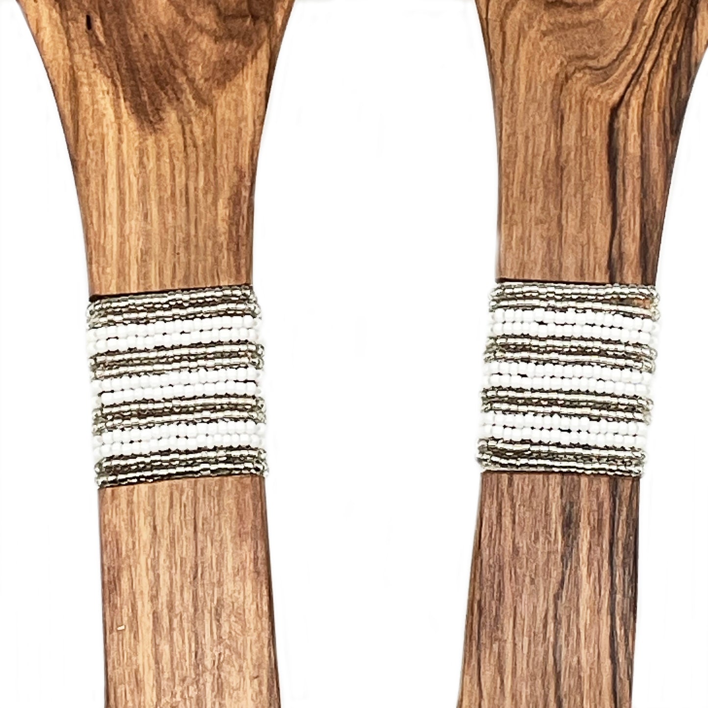 Olive Wood Salad Server Traditional with beaded Inlay handles