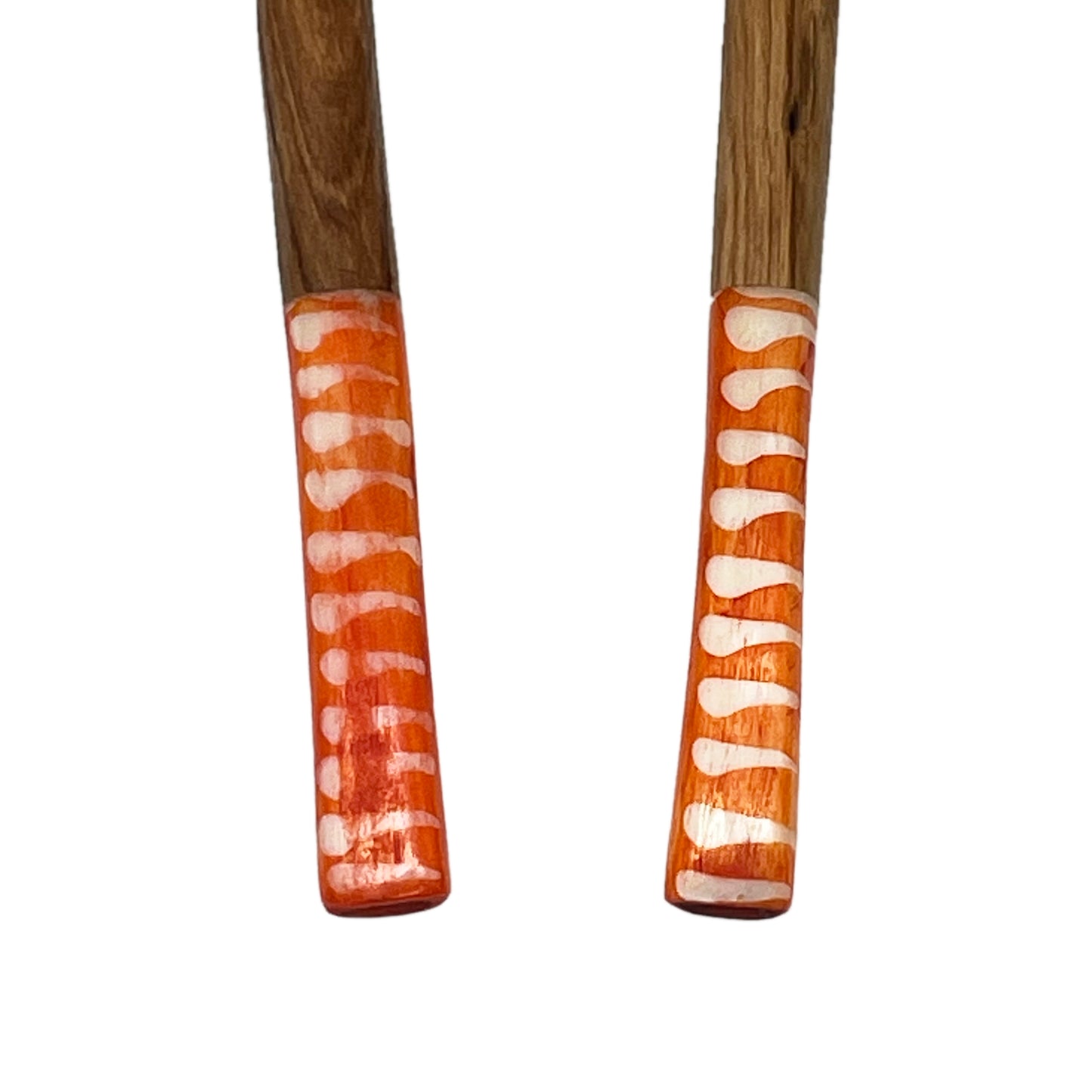 Long Olive wood Salad Servers with Orange Batik Bone Handles