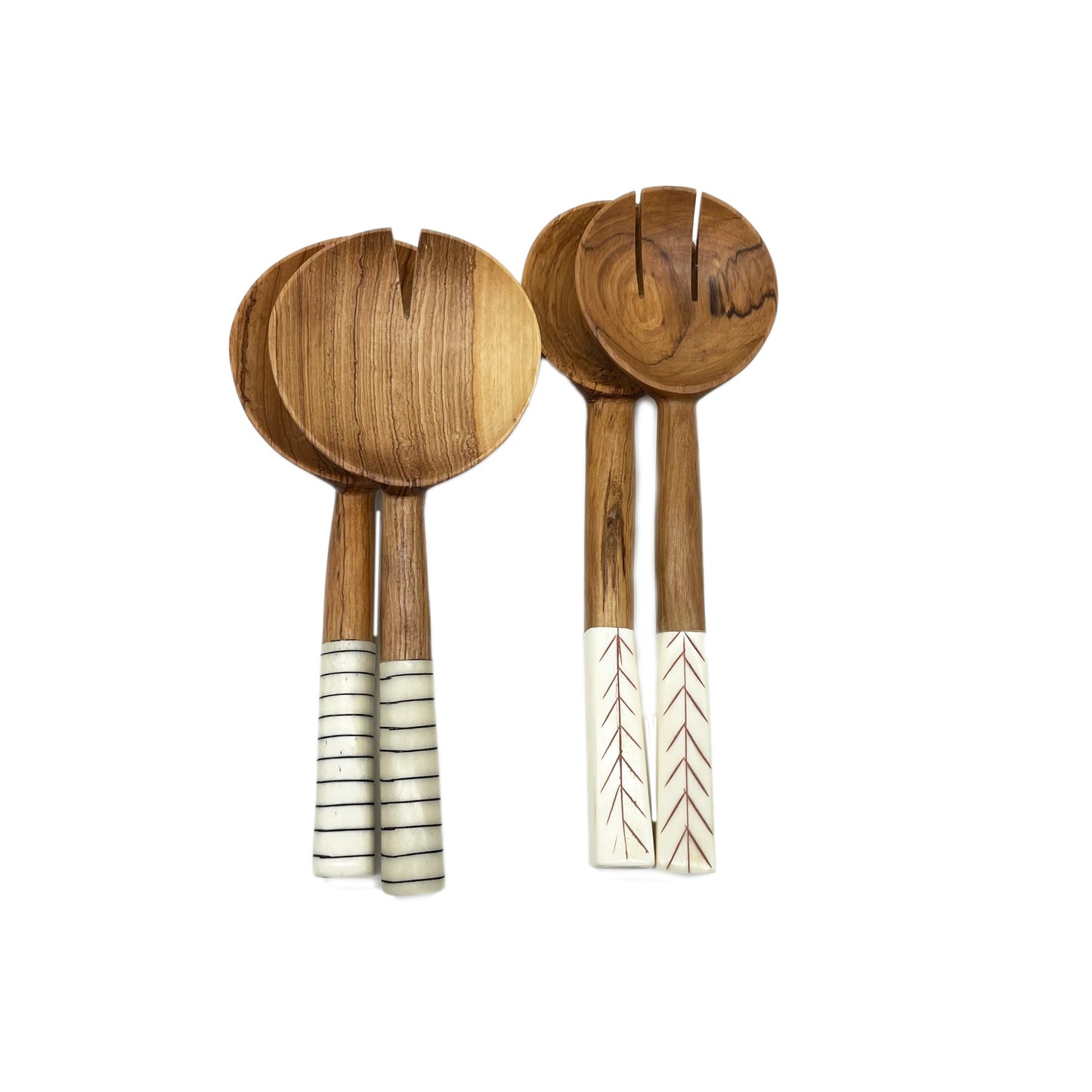 Large Chunky Olive wood Salad Servers with Batik Bone Inlay Handle
