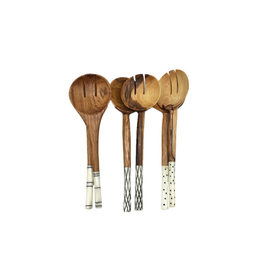 Short Olive wood Servers with White Batik Bone Handle
