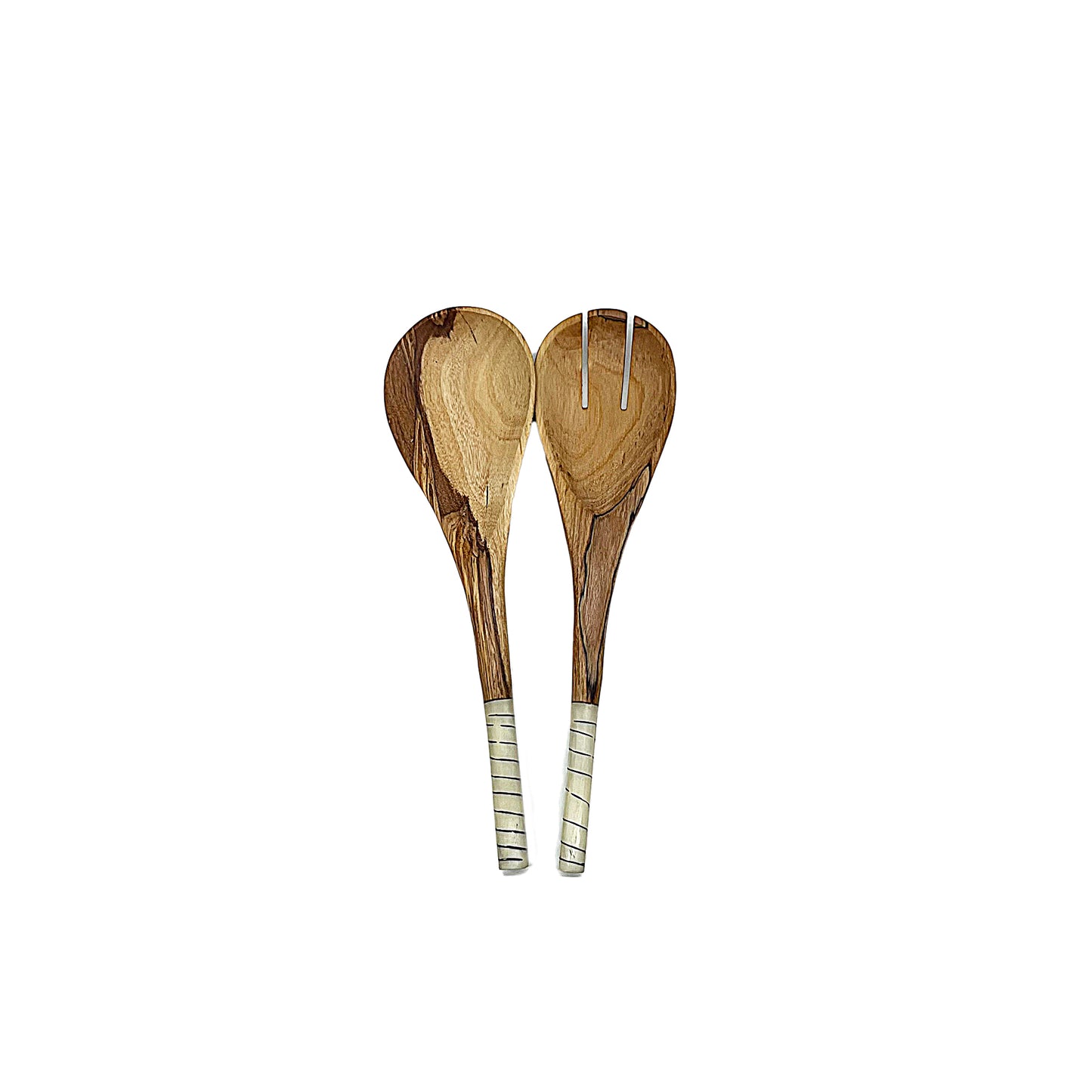 Regular Olive wood Salad Servers with Black & White Batik Handles